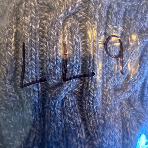 Talbots Sweater Women's Large Blue Marbled Cable Knit Cowl Neck Sweater - Picture 8 of 8